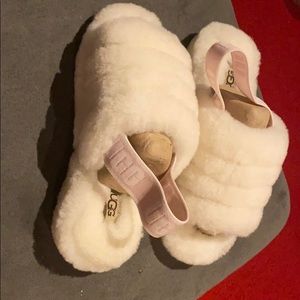 White ugg fluff slides